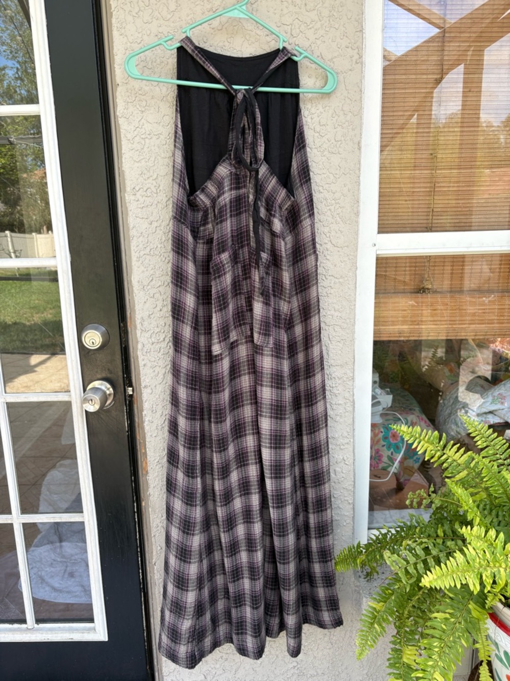 NATURAL LIFE Medium very good condition Black and Purple Plaid Maxi Jumpsuit